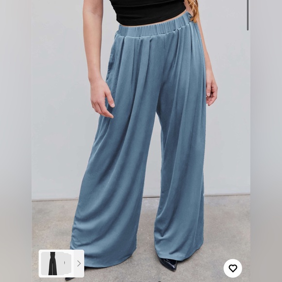 TAN ELASTIC WAIST WIDE LEG PANTS 🤎 - Picture 4 of 5